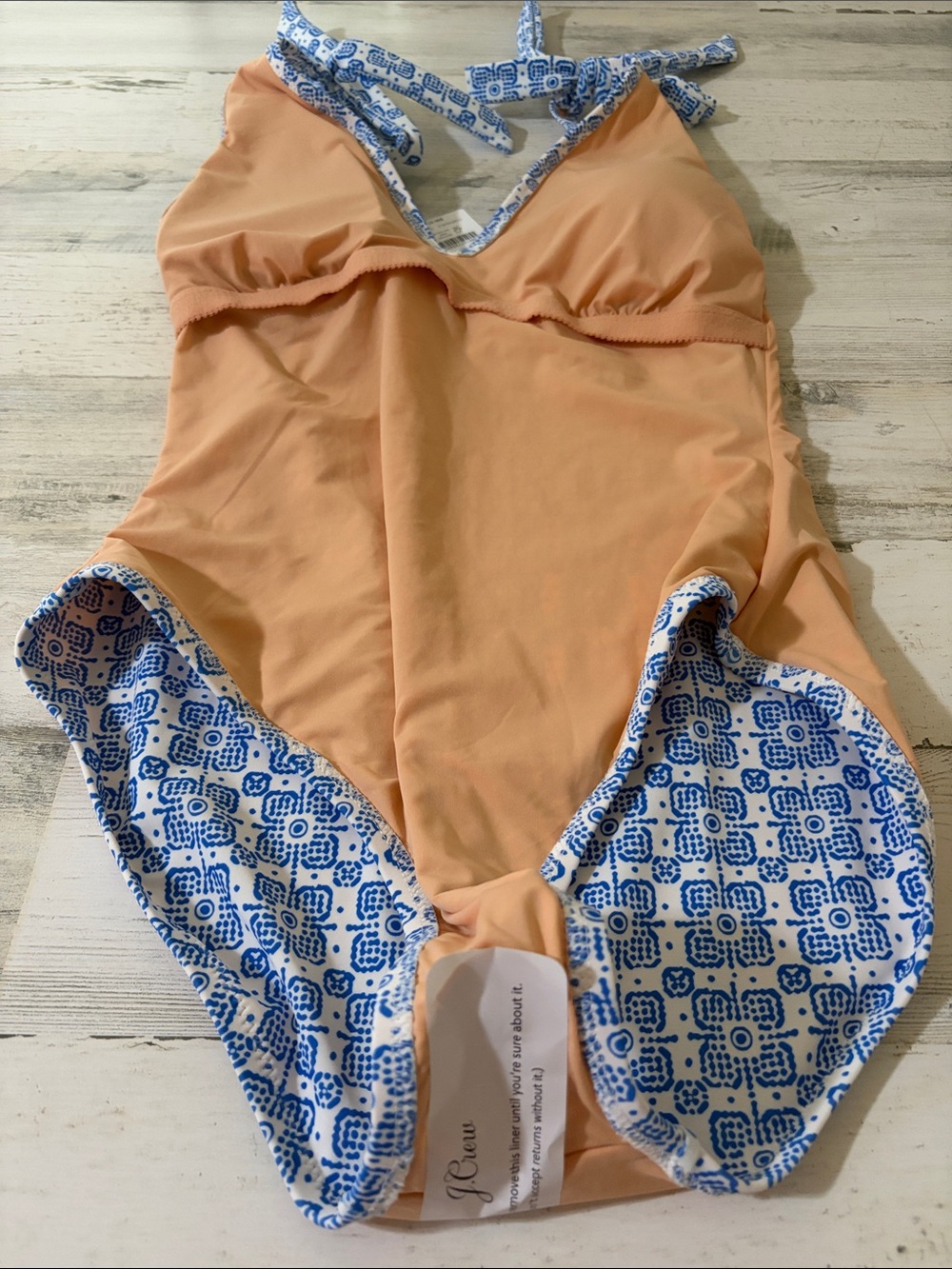 J. Crew Light Blue Patterned One-Piece Swimsuit with Tie Shoulders NWT - Picture 6 of 6